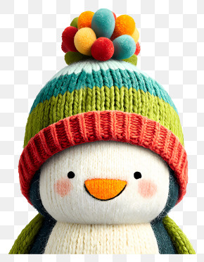 Joyful Penguin - Cute Knitted Penguin With Pom-pom Hat PNG