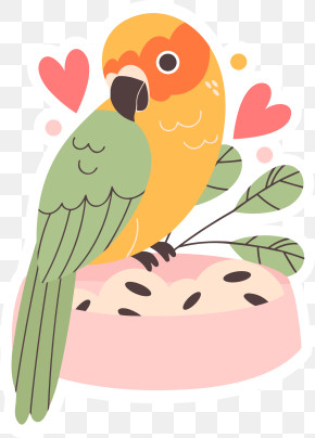 Icon - Colorful Parrot With Seeds And Hearts PNG