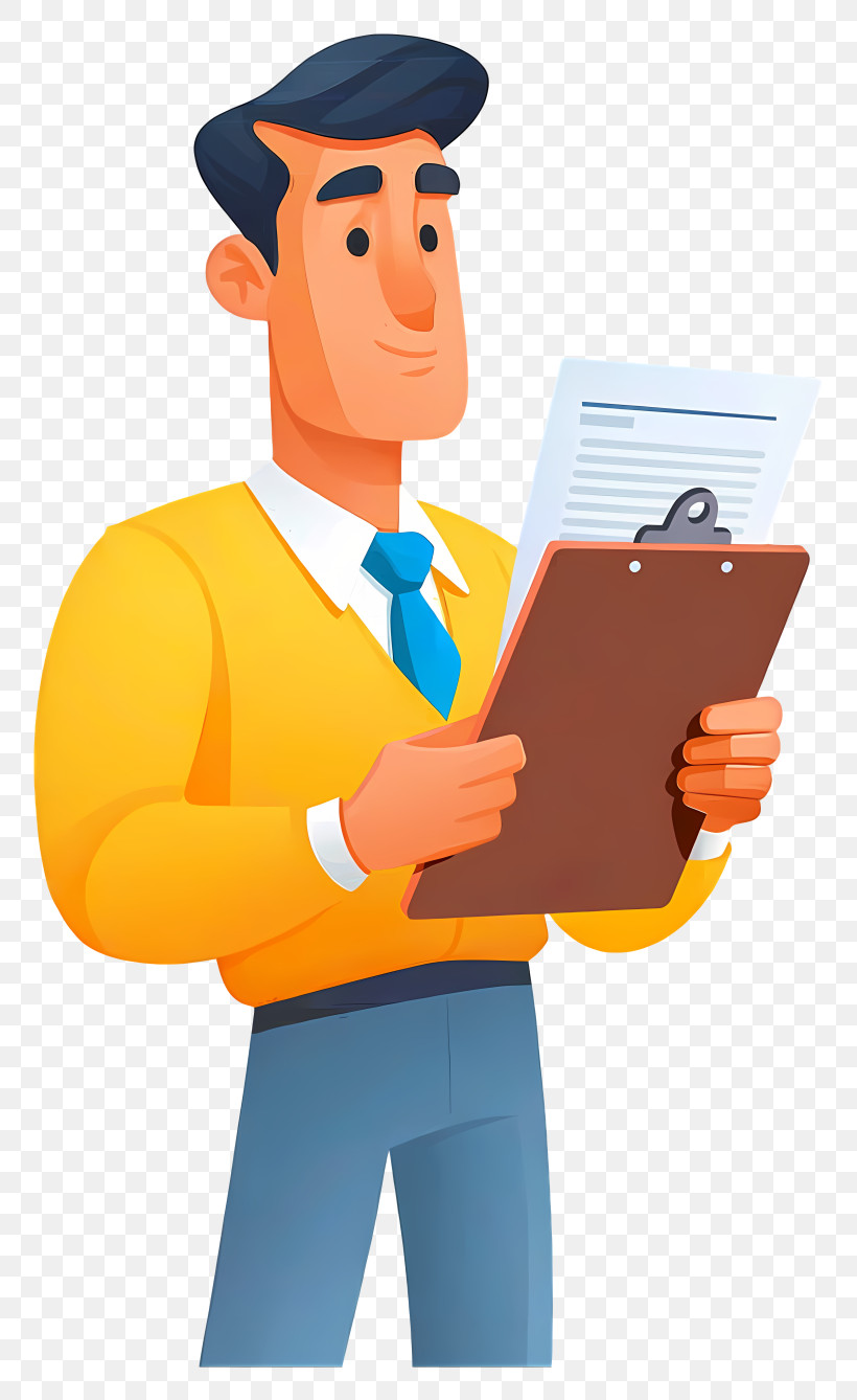 Man Reviewing Clipboard Cartoon PNG