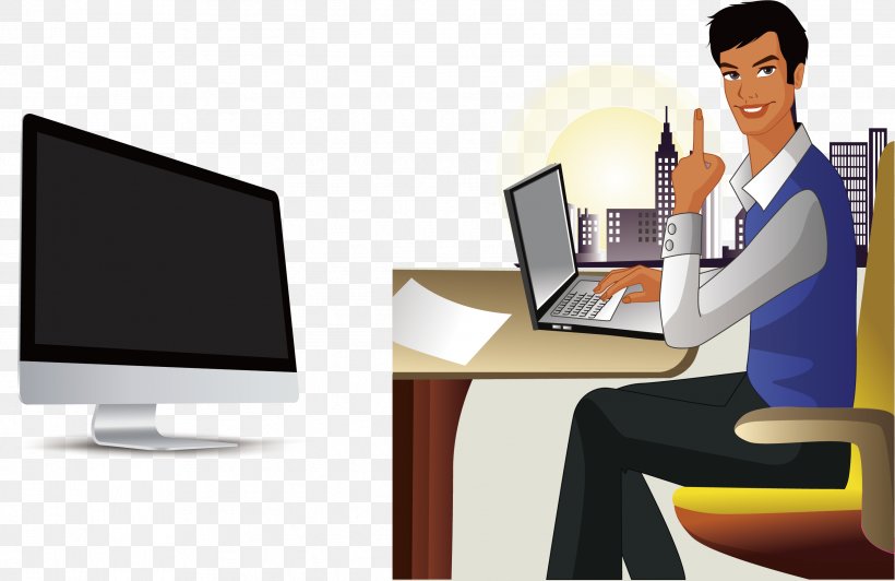 Business Computer Clip Art, PNG, 2646x1718px, Business, Businessperson, Computer, Desk, Furniture Download Free