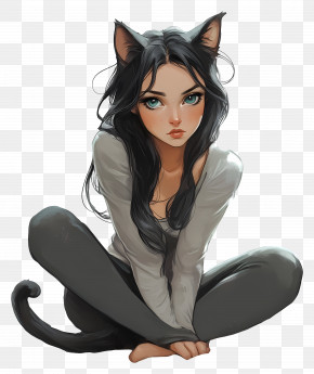 Cat Girl - Cat Girl Sitting Cross-Legged PNG