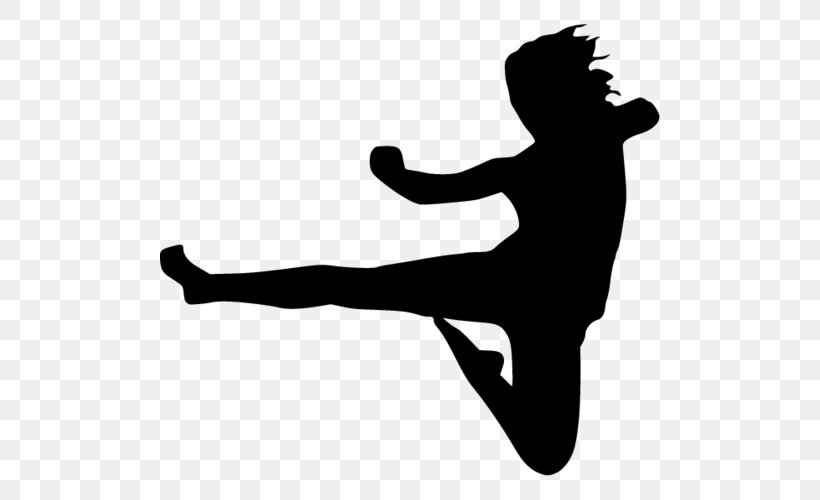 Flying Kick Martial Arts Karate Muay Thai, PNG, 500x500px, Kick, Arm, Black, Black And White, Boxing Download Free