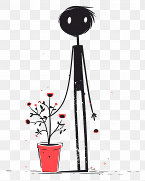 Plant - Stick Figure With Potted Plant PNG
