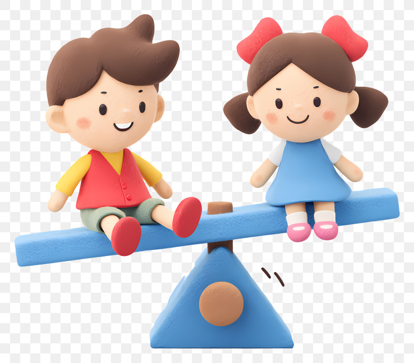 Children Playing On Seesaw - Clay-Style Kids On Seesaw PNG