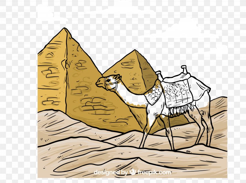 Egyptian Pyramids Sahara Illustration, PNG, 4323x3224px, Egyptian Pyramids, Art, Camel Like Mammal, Cartoon, Desert Download Free