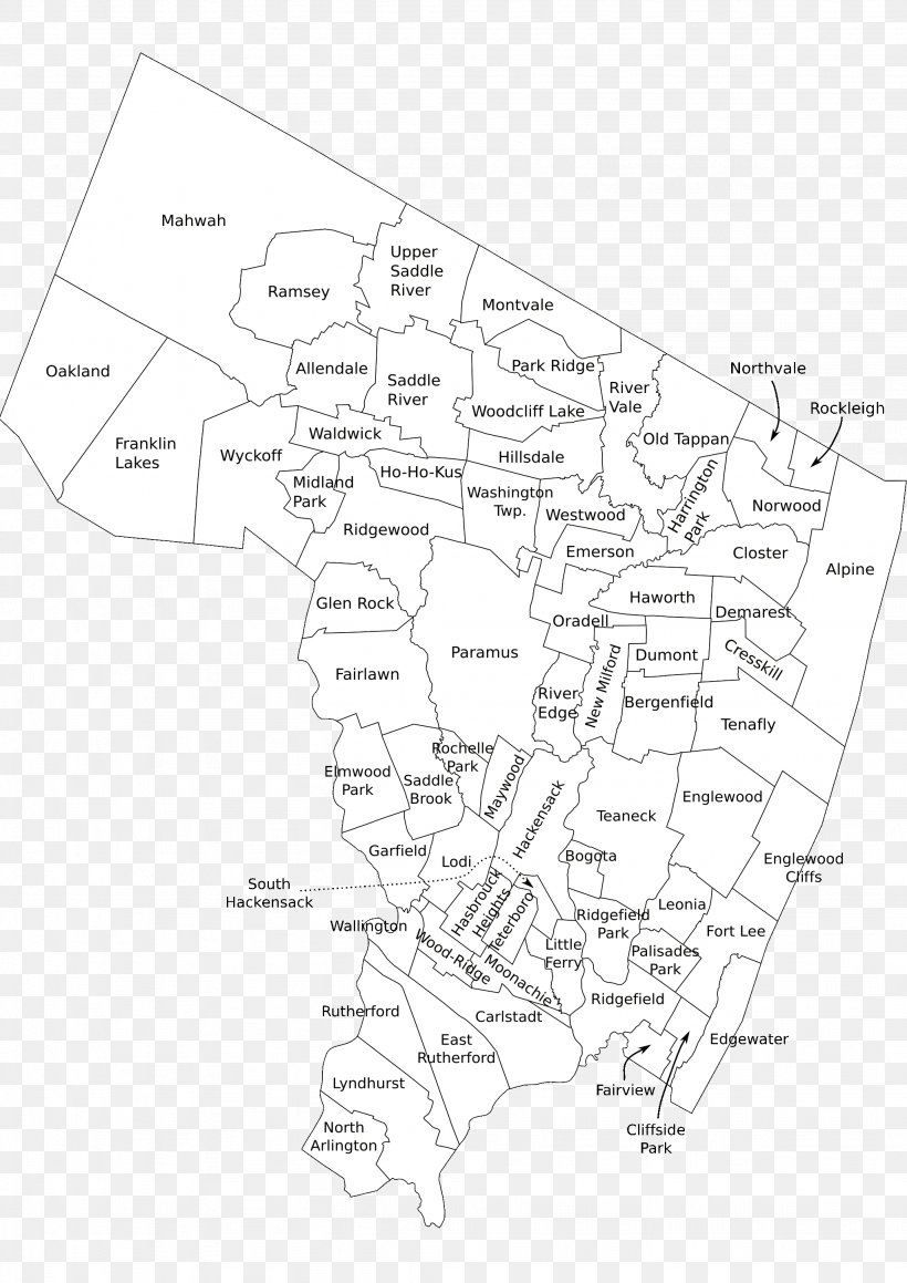Ridgefield Park River Edge Hackensack Waldwick Saddle Brook, PNG, 2048x2896px, Hackensack, Area, Bergen County New Jersey, Black And White, Diagram Download Free