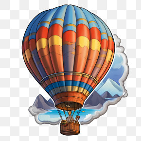 Hot Air Balloon - Colorful Hot Air Balloon Over Mountains PNG