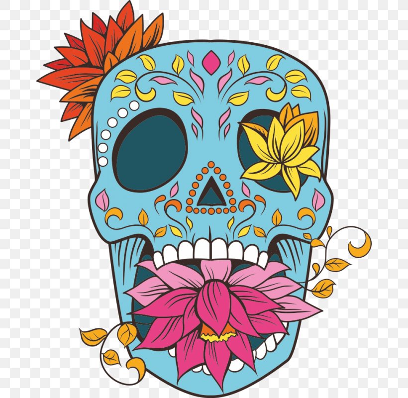 Calavera Skull Day Of The Dead Flower Drawing, PNG, 800x800px, Calavera, Art, Artwork, Bone, Clothing Download Free