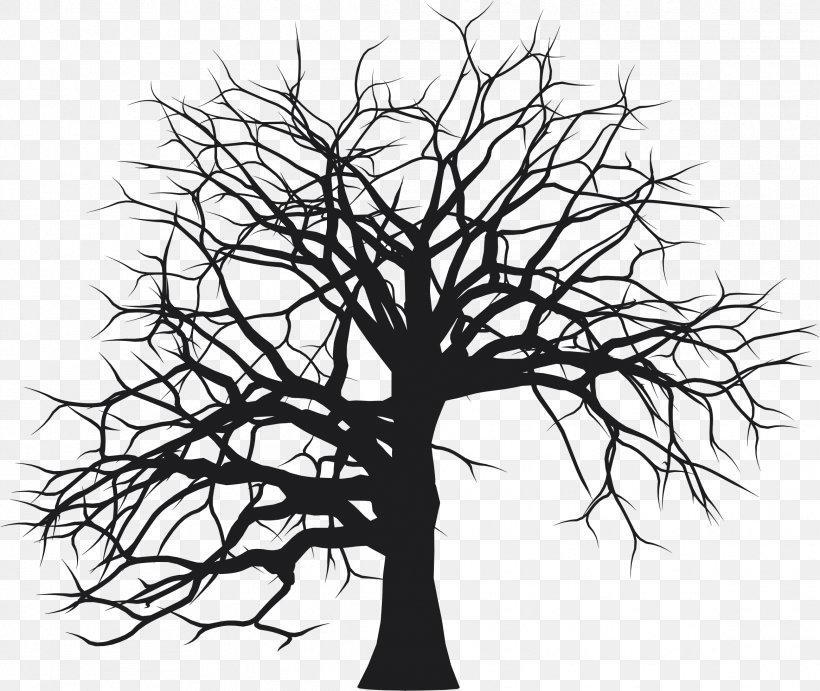 Tree Silhouette Drawing Clip Art, PNG, 2332x1966px, Tree, Black And White, Branch, Drawing, Flora Download Free