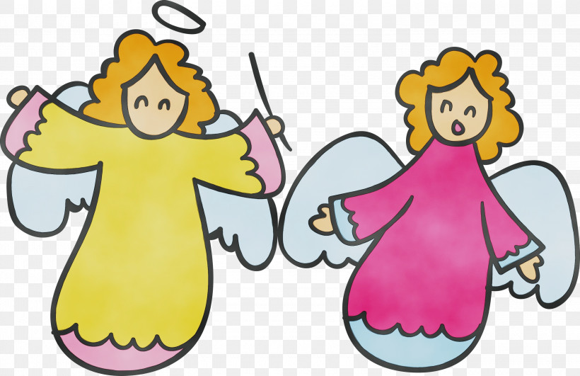 Cartoon Sticker Angel, PNG, 3000x1945px, Angel, Cartoon, Paint, Sticker, Watercolor Download Free