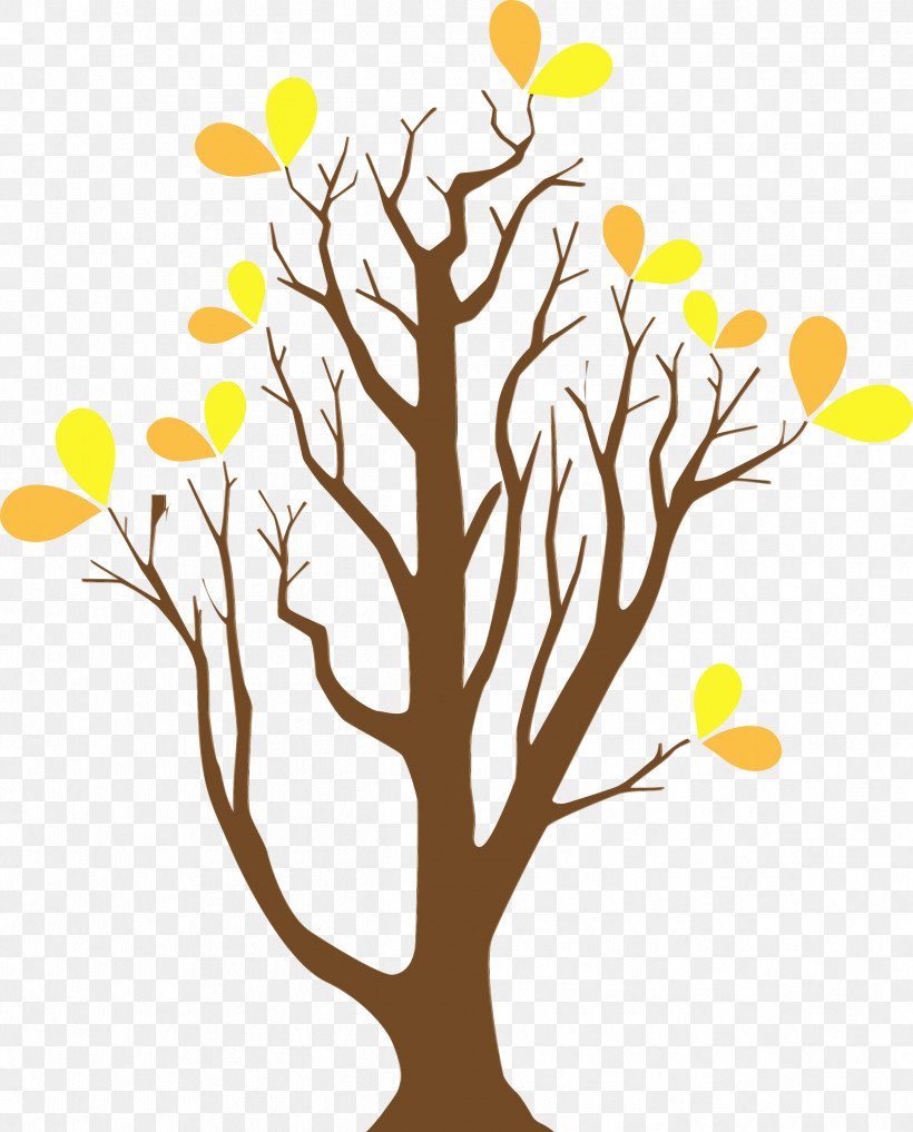 Yellow Tree Branch Plant Leaf, PNG, 2418x3000px, Abstract Tree, Branch, Cartoon Tree, Leaf, Paint Download Free