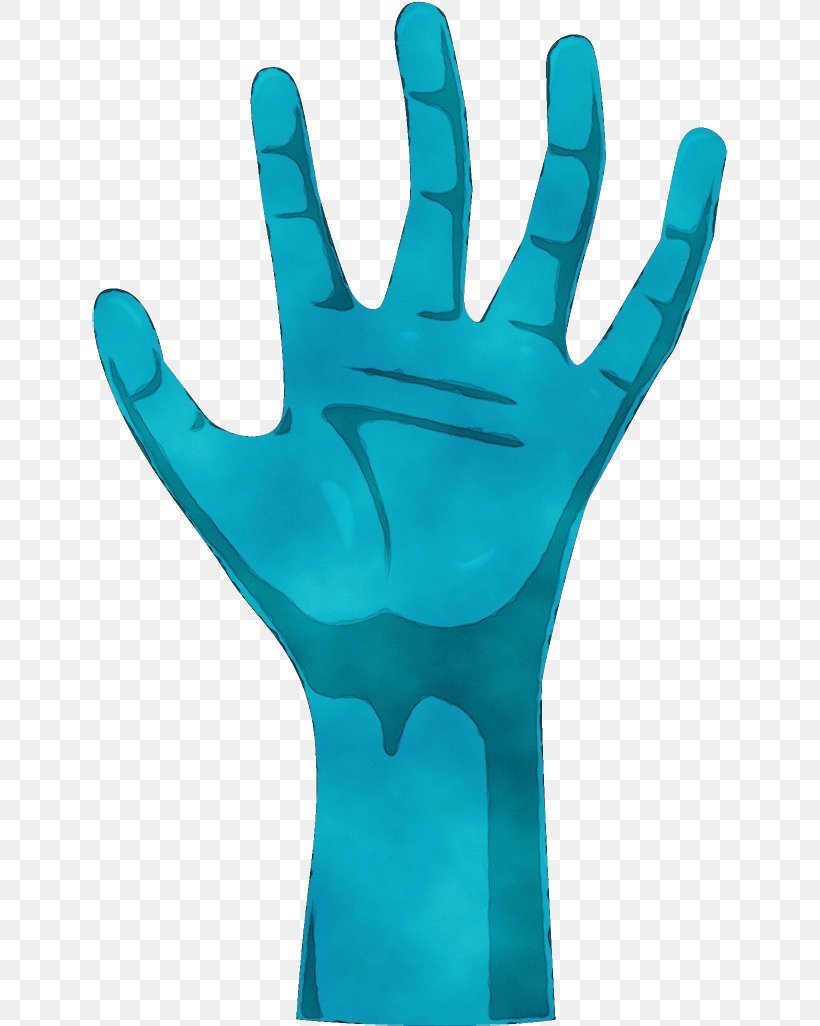Glove Personal Protective Equipment Finger Hand Turquoise, PNG, 636x1026px, Watercolor, Finger, Gesture, Glove, Hand Download Free
