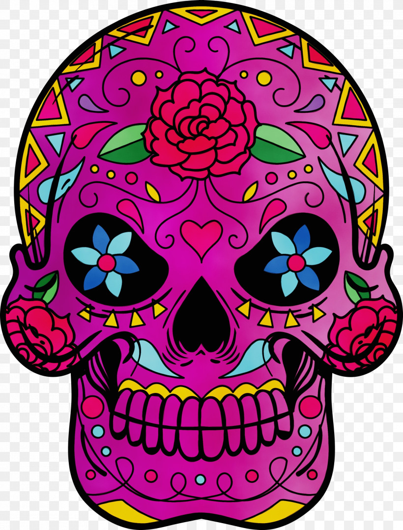 Visual Arts Pattern Pink M, PNG, 2279x3000px, Calavera, Calaveras, Day Of The Dead, Paint, Pink M Download Free