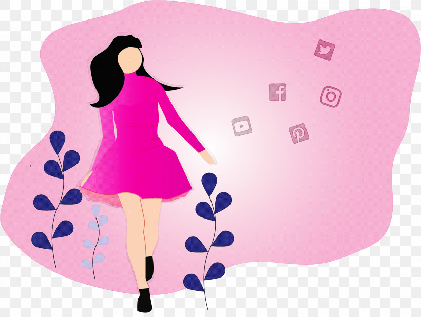 Girl Social Media, PNG, 2999x2263px, Girl, Cartoon, Heart, Pink, Social Media Download Free
