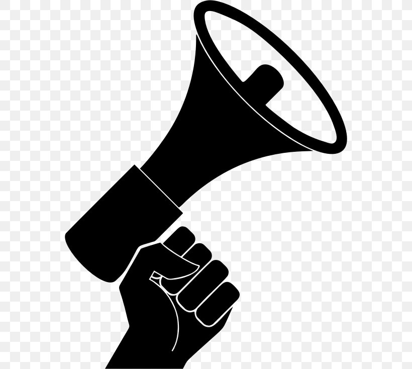 Megaphone Sound Clip Art, PNG, 562x734px, Megaphone, Black, Black And White, Finger, Hand Download Free