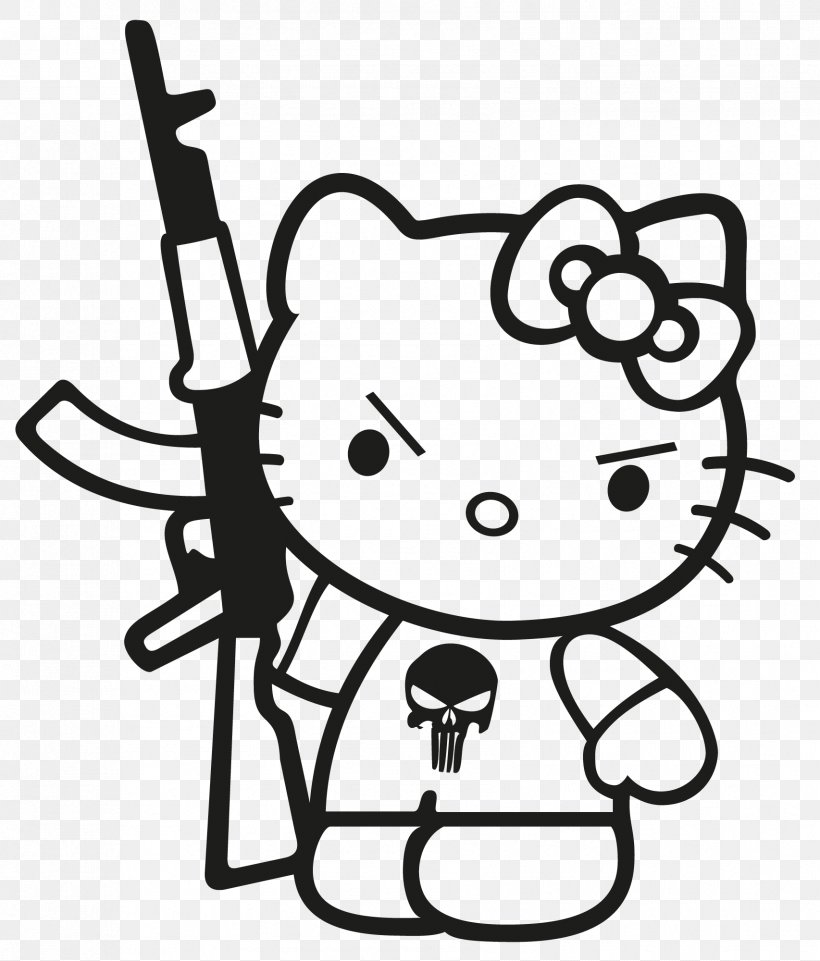 Punisher Hello Kitty Sticker Decal Polyvinyl Chloride, PNG, 1706x2000px, Watercolor, Cartoon, Flower, Frame, Heart Download Free