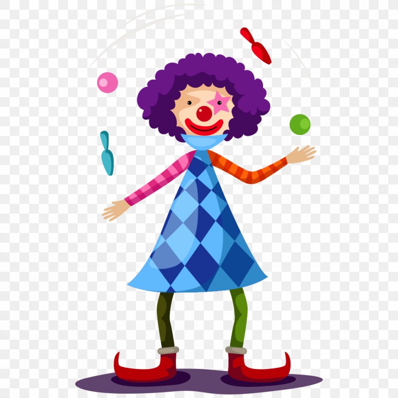 Vector Graphics Juggling Clown Illustration Circus, PNG, 1000x1000px, Juggling, Art, Cartoon, Circus, Clown Download Free