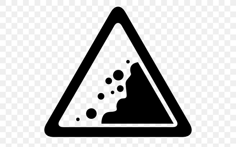 Landslide Warning Sign Symbol, PNG, 512x512px, Landslide, Area, Black, Black And White, Hazard Download Free