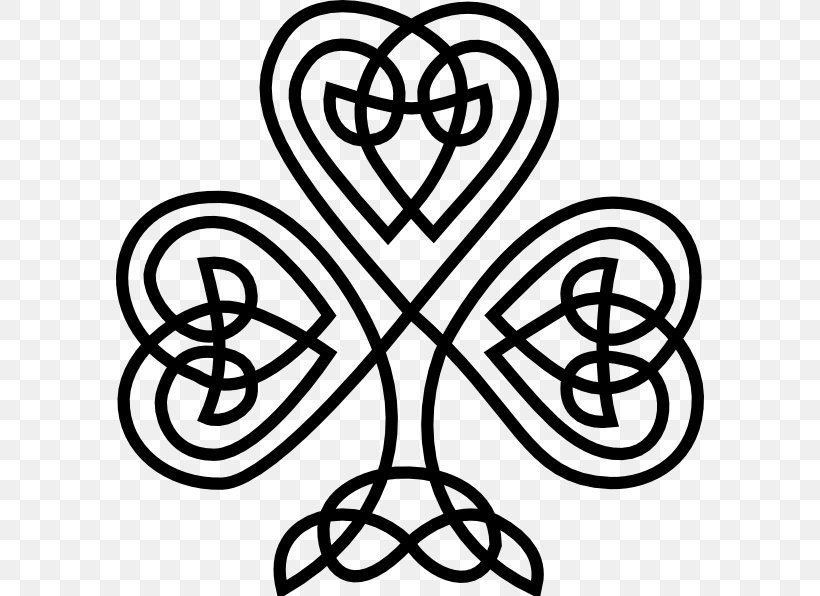 Shamrock Celtic Knot Celtic Art Clover Clip Art, PNG, 588x596px, Shamrock, Black And White, Celtic Art, Celtic Knot, Celts Download Free