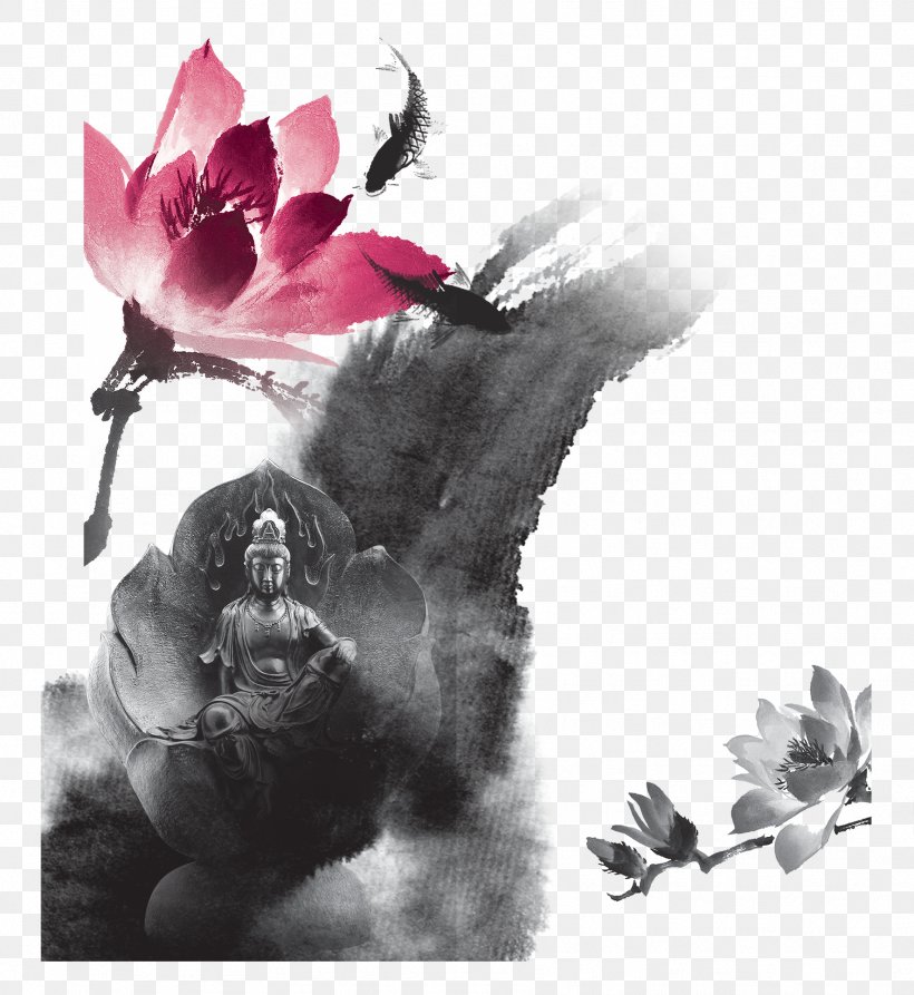 Budaya Tionghoa Ink Wash Painting Chinoiserie, PNG, 1772x1931px, Budaya Tionghoa, Black And White, Chinoiserie, Flower, Flowering Plant Download Free