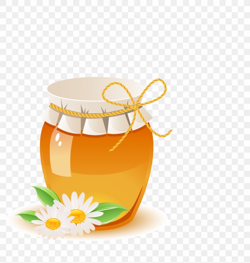 Bee Honey Jar Illustration, PNG, 1050x1104px, Bee, Cup, Drawing, Flower, Food Download Free