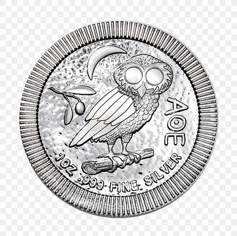 Owl Of Athena Silver Coin New Zealand Tetradrachm, PNG, 942x939px, Owl Of Athena, American Platinum Eagle, Black And White, Bullion, Coin Download Free