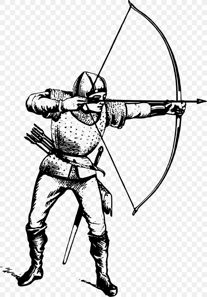 Middle Ages Archery Bow And Arrow Drawing Clip Art, PNG, 1668x2400px, Middle Ages, Archery, Black And White, Bow And Arrow, Bowyer Download Free