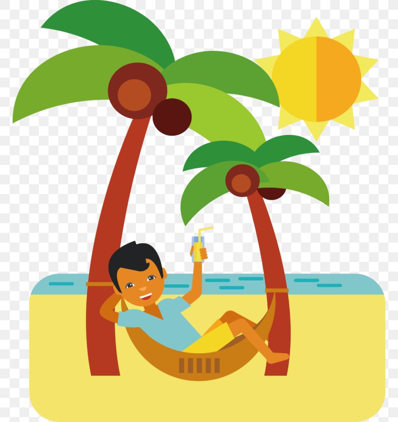 Beach Vacation Clip Art Image, PNG, 768x870px, Beach, Art, Cartoon, Hammock Between Palm Trees, Organism Download Free