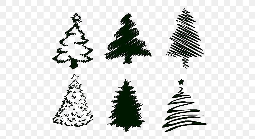 Christmas Tree Drawing Illustration, PNG, 600x450px, Christmas Tree, Black And White, Brush, Christmas, Christmas Decoration Download Free