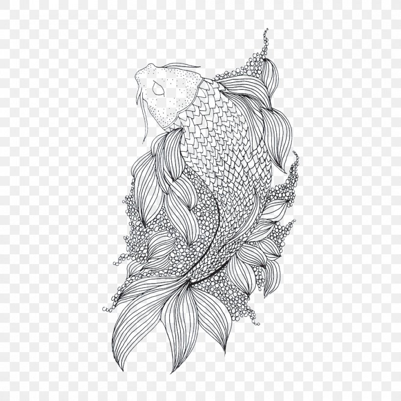 Tattoo Irezumi Line Art Koi Drawing, PNG, 1000x1000px, Tattoo, Abziehtattoo, Artwork, Black And White, Color Download Free