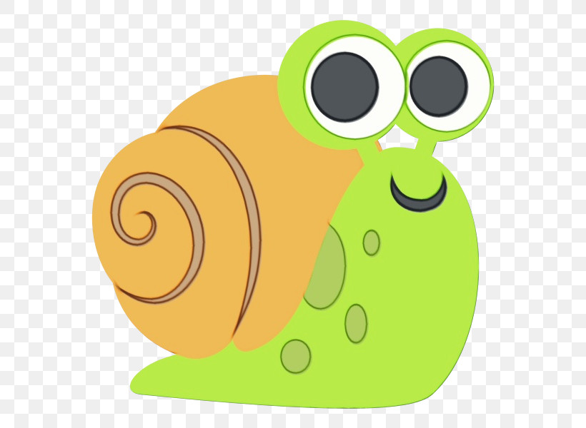 Green Cartoon Snail Snails And Slugs Yellow, PNG, 600x600px, Watercolor, Cartoon, Green, Paint, Snail Download Free