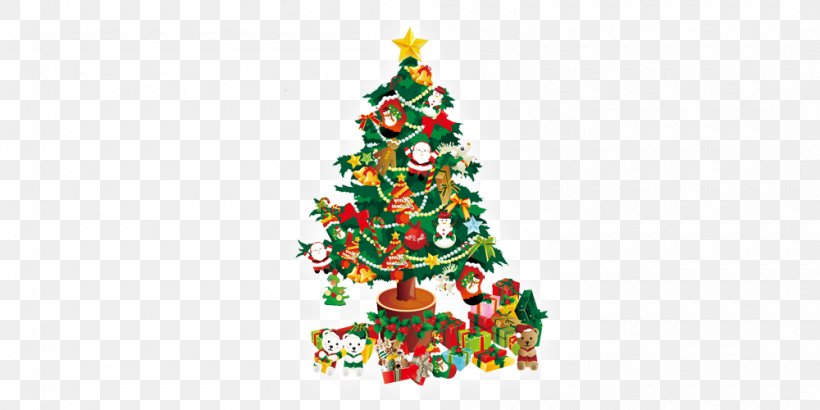 Christmas Tree Santa Claus English Holiday Greetings, PNG, 1000x500px, Christmas Tree, Christmas, Christmas Decoration, Christmas Ornament, Cone Download Free