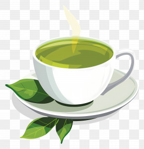 Green Tea Drink - Cup Of Green Tea With Fresh Leaves PNG