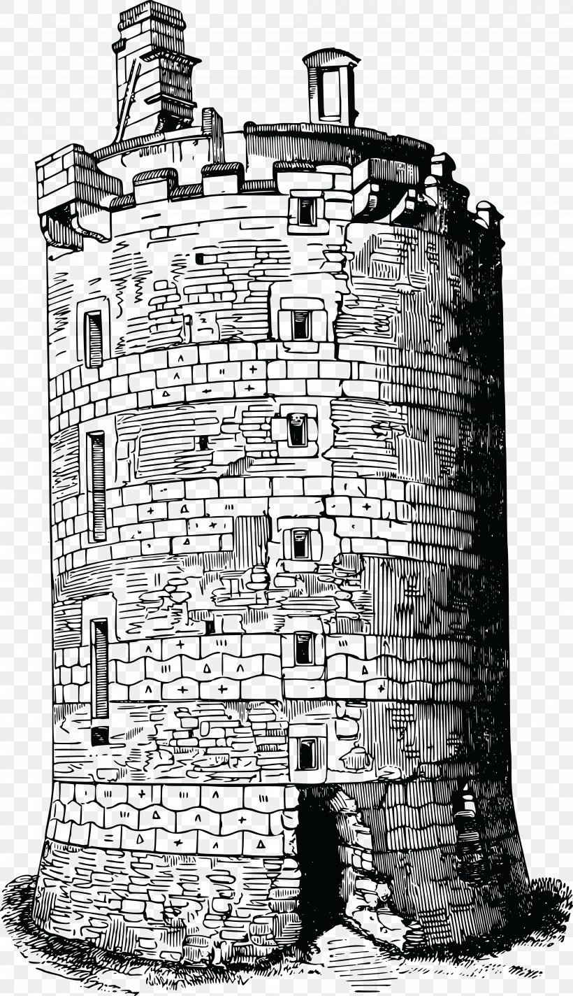 Tower Fortification Black And White Clip Art, PNG, 4000x6951px, Tower, Arch, Black And White, Building, Castle Download Free