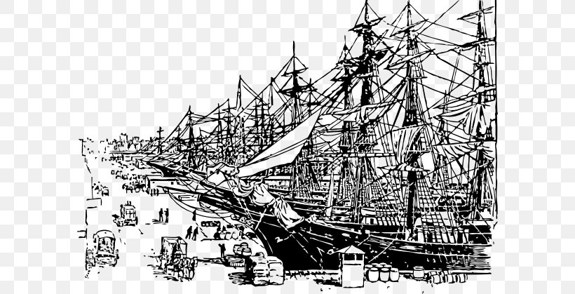Dock Ship Clip Art, PNG, 600x419px, Dock, Baltimore Clipper, Barque, Black And White, Boat Download Free