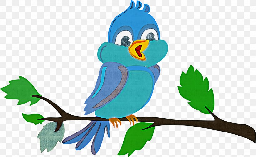 Bird Parrot Cartoon Bluebird Branch, PNG, 2221x1368px, Bird, Beak, Bluebird, Branch, Budgie Download Free