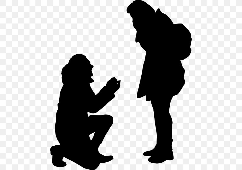 Silhouette Marriage Proposal Clip Art, PNG, 480x579px, Silhouette, Black And White, Couple, Hand, Human Behavior Download Free