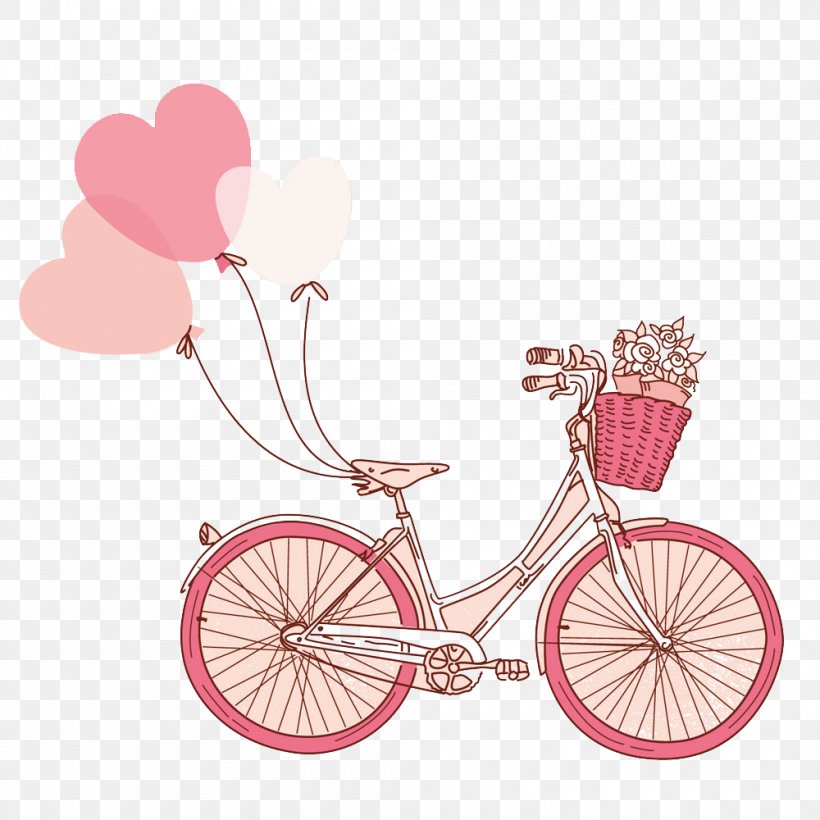 Valentines Day Drawing Gift Illustration, PNG, 1000x1000px, Valentines Day, Balloon, Bicycle, Bicycle Accessory, Bicycle Frame Download Free