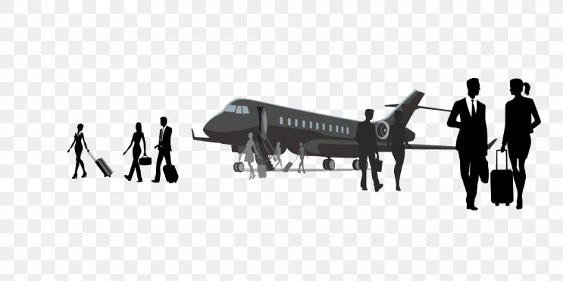 Airplane Air Travel Train, PNG, 1000x500px, Airplane, Air Travel, Airport, Baggage, Black And White Download Free