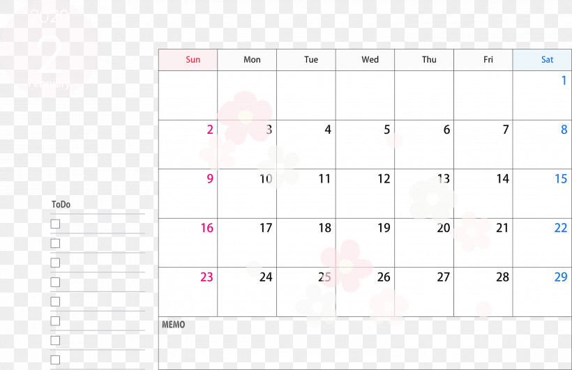 February 2020 Calendar February 2020 Printable Calendar 2020 Calendar, PNG, 3000x1943px, 2020 Calendar, February 2020 Calendar, February 2020 Printable Calendar, Line, Number Download Free