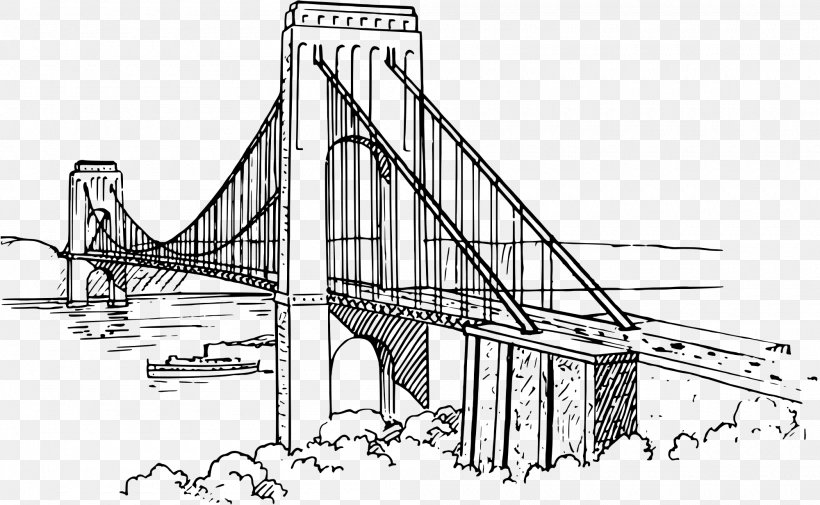 Clifton Suspension Bridge Drawing Clip Art, PNG, 2000x1232px, Clifton Suspension Bridge, Artwork, Black And White, Bridge, Cartoon Download Free