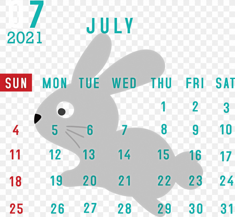July 2021 Calendar July Calendar 2021 Calendar, PNG, 3000x2772px, 2021 Calendar, July Calendar, Cartoon, Diagram, Hare Download Free