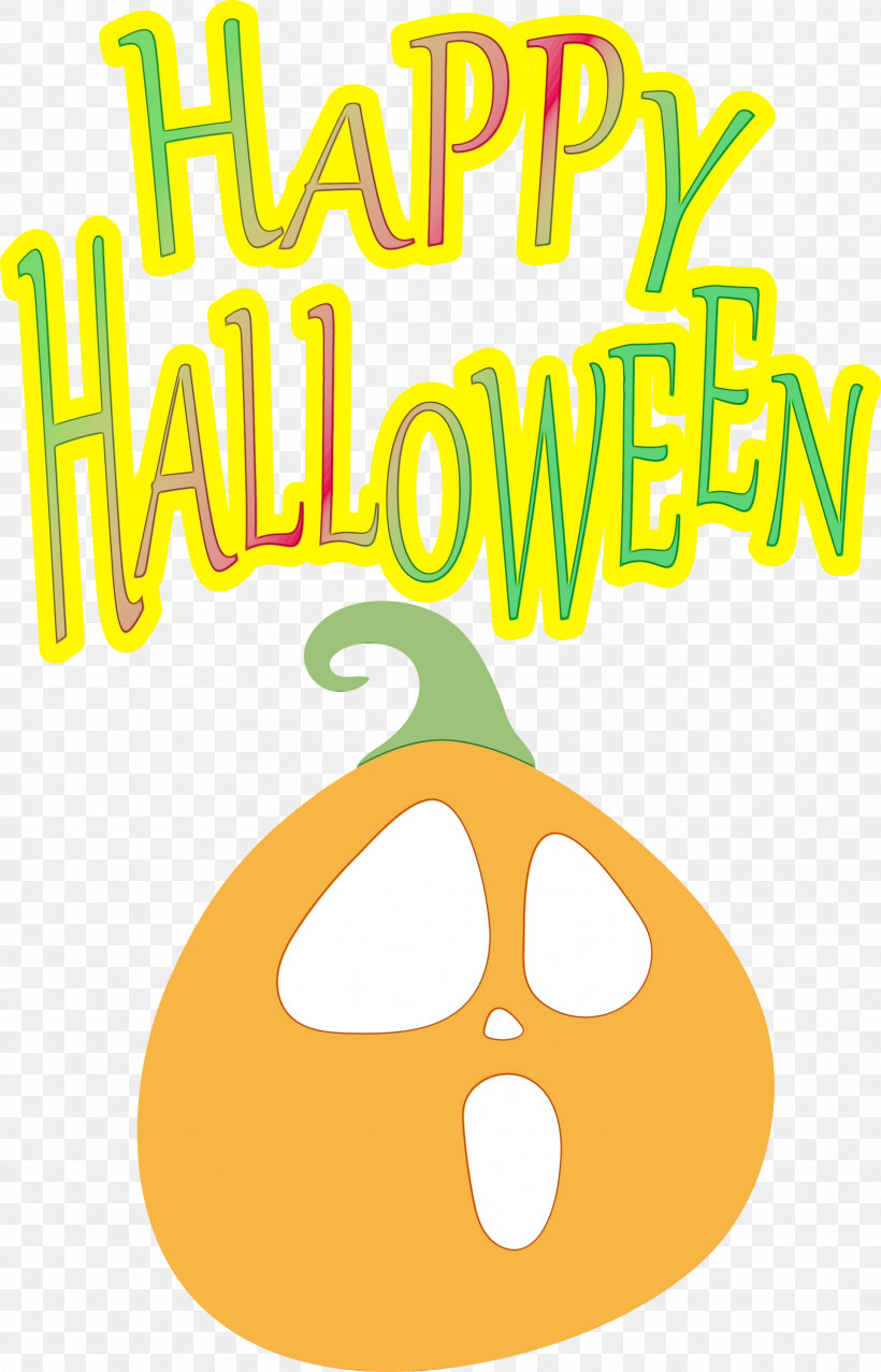 Logo Cartoon Yellow Line Happiness, PNG, 1926x3000px, Happy Halloween, Cartoon, Fruit, Geometry, Happiness Download Free