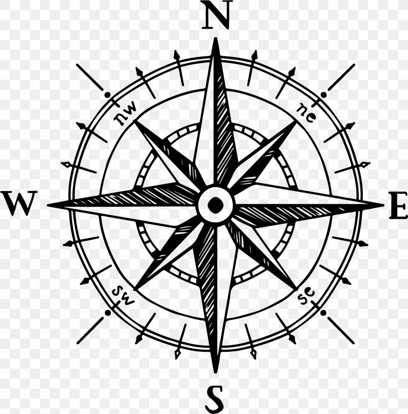 North Compass Rose Drawing, PNG, 1706x1730px, Drawing, Area, Bicycle Part, Bicycle Wheel, Black And White Download Free