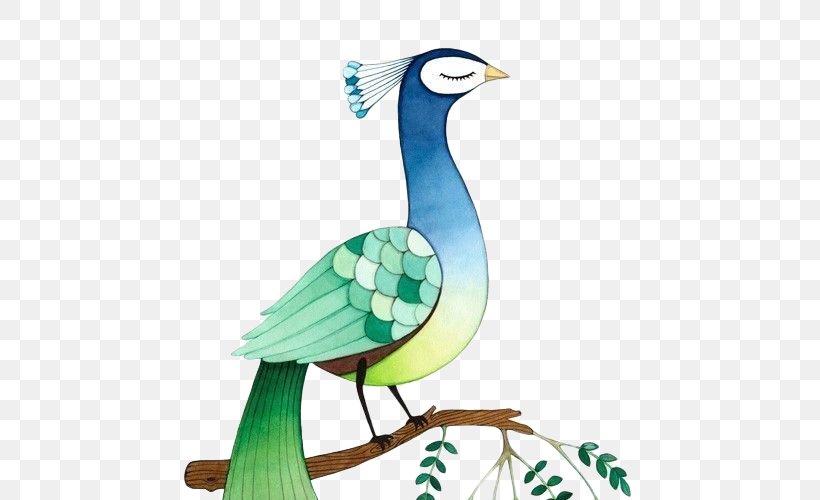 Watercolor Painting Peafowl Illustration, PNG, 500x500px, Watercolor Painting, Art, Beak, Bird, Cartoon Download Free
