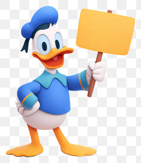 Donald Duck Holding Banner - Cartoon Duck With Sign PNG