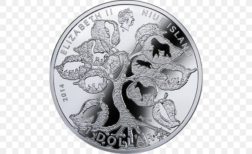 Silver Coin Niue Silver Coin Dollar Coin, PNG, 500x500px, Coin, Animal, Bird, Black And White, Currency Download Free