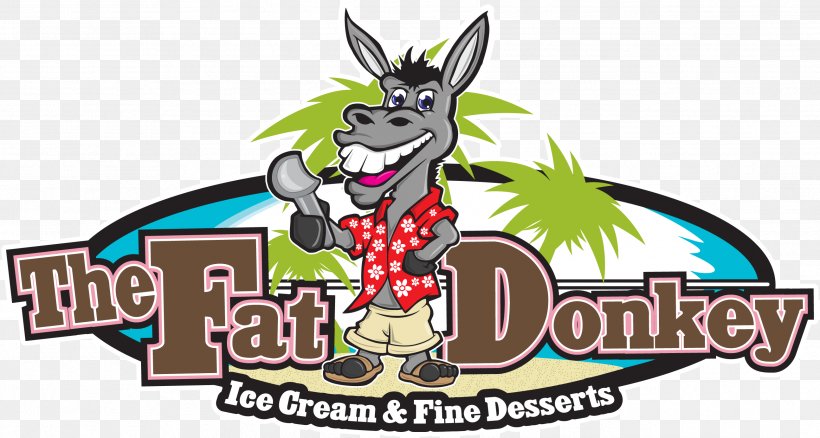 The Fat Donkey Ice Cream And Fine Desserts Minutemen Causeway Menu Logo, PNG, 2587x1382px, Dessert, Cartoon, Cocoa Beach, Donkey, Fictional Character Download Free