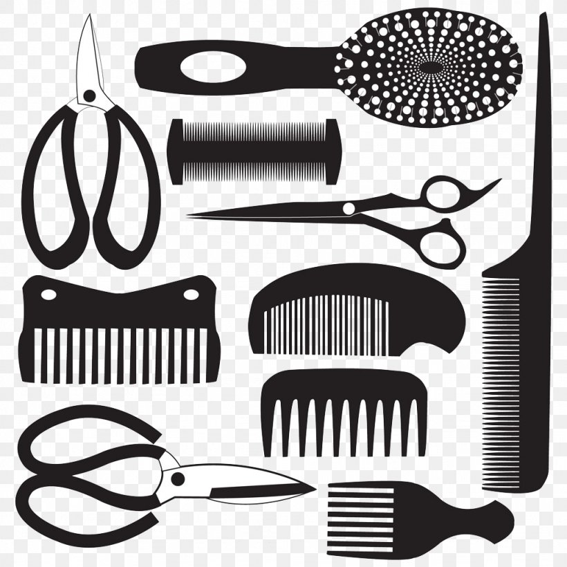 Comb Royalty-free Hairdresser Clip Art, PNG, 1024x1024px, Comb, Barber, Black And White, Brand, Brush Download Free
