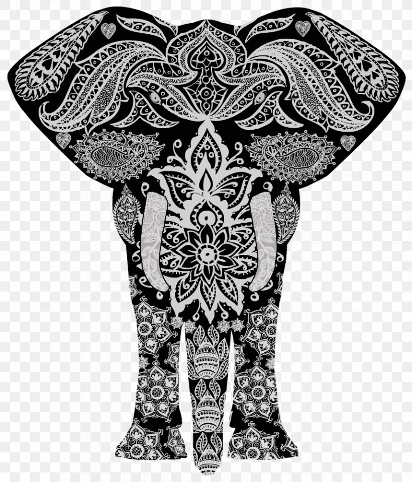 Asian Elephant Ornament Clip Art, PNG, 855x1000px, Asian Elephant, Art, Black And White, Craft, Drawing Download Free